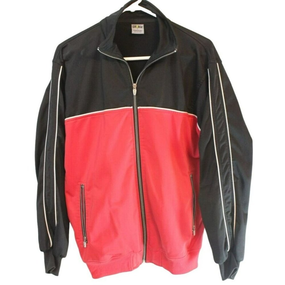 Utobia Track Jacket Red Black Men's Large Polyester Full Zip Varsity
